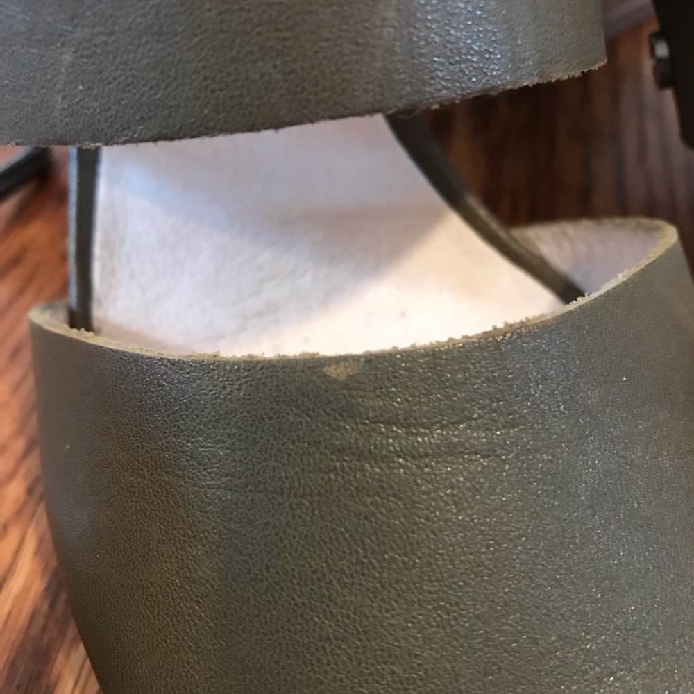 Olive- Green leather Heel Sandals - Picture 5 of 5